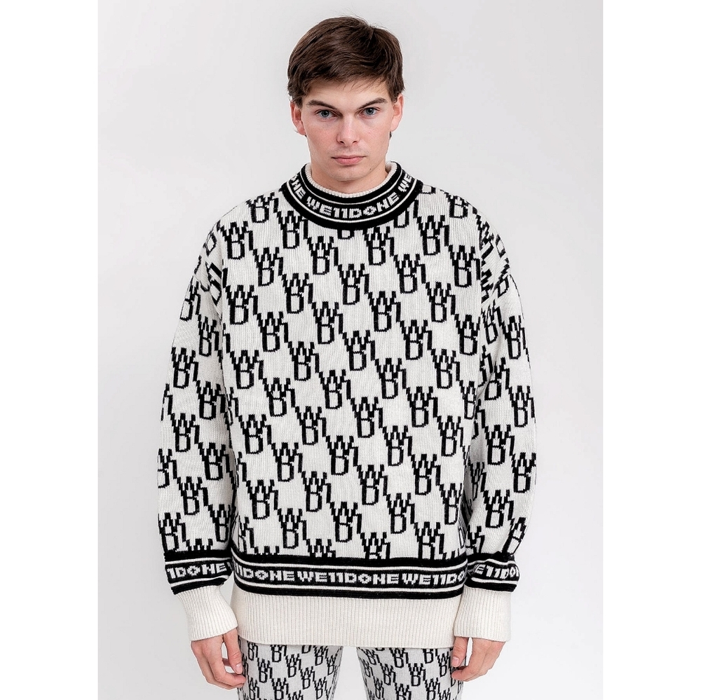 Welldone Unisex Wool Cashmere All Over Logo Knit Jumper Sweater